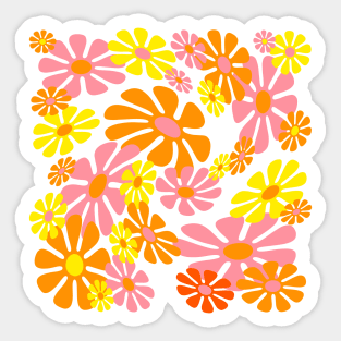 60's Retro Liquid Flowers in Orange, Yellow and Pink Sticker